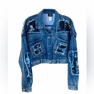 Blue Sequin Denim Jacket